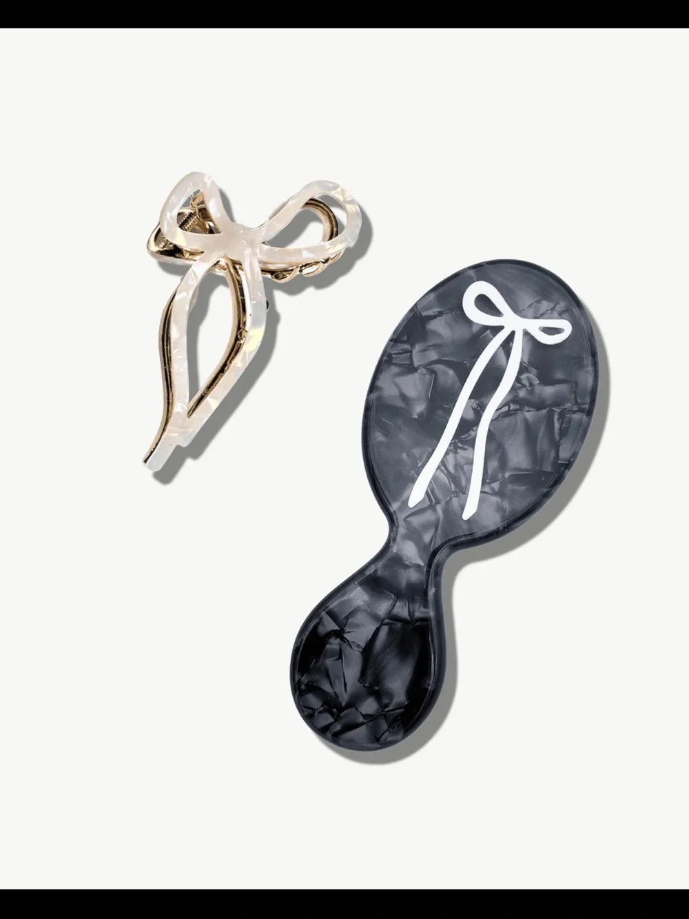 Bow Hair brush and clip Set in Black and Gold